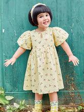 Mini Bala Girls' Summer Dress Year Old Baby Sweat Absorbing Pure Cotton Full Print Bubble Sleeve Dress